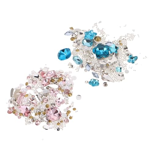 Homoyoyo 2 Sätze DIY Nail Gems Set mit Flachen Strasssteinen in Rosa und Blau Glänzende Nagelschmuck Charms für Einfache Anwendung Stabile Haftung Vielseitige Nagelkunst Dekoration von Homoyoyo