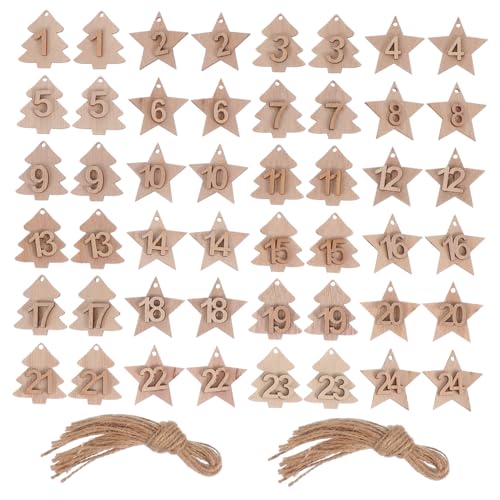 Homoyoyo 2 Sätze Holz Adventskalender Anhänger mit Zahlen DIY Weihnachtsdeko Fünfzackige Sternform Langlebige Hölzerne Geschenkaufhänger für Festliche Bastelideen von Homoyoyo