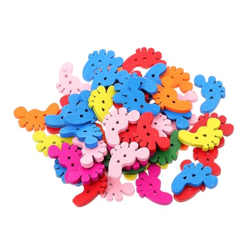 Homoyoyo 2 Sätze Holzknöpfe in Fußabdruck-form Bunte Cartoon Buttons Zum Nähen Und Basteln Stabile Diy Craft Knöpfe Mit Löchern Für Kleidung Mützen Pullover Mäntel Vielseitig 100 Stück * 2 von Homoyoyo