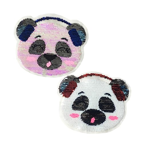 Homoyoyo 2 Stück Dekorative Stickerei Patches Cartoon Panda Ohrhörer Wendbare Farbwechsel Pailletten Gestickte Stoffaufkleber für Kleidung und Kreative Nähprojekte von Homoyoyo