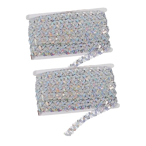 Homoyoyo 2 Stück Glitzernde Spitzenbänder Paillettenborte für DIY Kleidung Hochzeits und Partydekoration Langlebiges und Hautfreundliches Material Silber von Homoyoyo