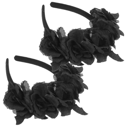 Homoyoyo 2 Stück Halloween Haarreifen mit Schwarzem Fledermaus und Rosenblüten Wiederverwendbar Langlebig Karneval Haarschmuck für Erwachsene Party und Cosplay von Homoyoyo