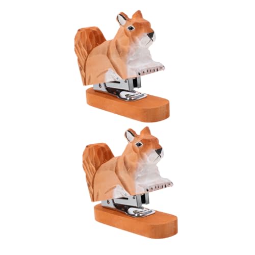 Homoyoyo 2 Stück Holz-heftgerät mit Eichhörnchen-design Kompakter Mini-handtacker für Büro und Dekoratives Tischzubehör Ergonomisch Zuverlässig für Kleine Papierstapel von Homoyoyo