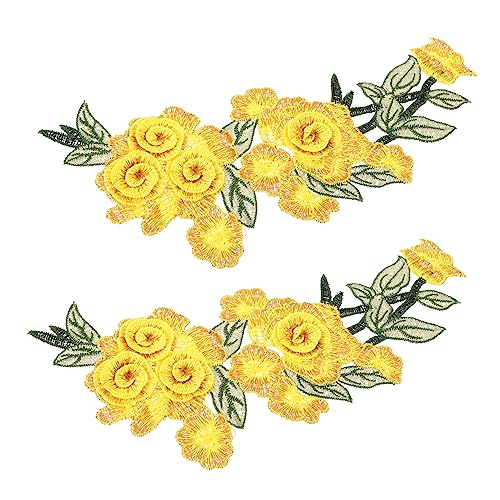 Homoyoyo 2 Stück Romantische Blumen Bestickte Patches DIY Stoffaufnäher für Kleidung Taschen Accessoires Wasserlösliche Applikationen Gelb für Kreative Projekte von Homoyoyo