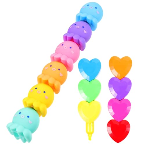 Homoyoyo 2 Stück Stapelbare Octopus Textmarker Fluoreszierende Kawaii Marker in 6 Farben Vielseitige Büro und Schulbedarf für Studenten und Erwachsene von Homoyoyo