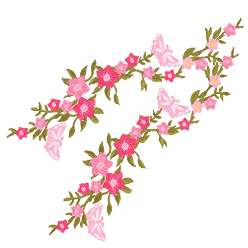 Homoyoyo 2 Stück Stickerei Patches Schmetterlings Blumen Aufbügelflicken für DIY Kleidung Taschen Hüte Hochwertige Applikationen zur Reparatur und Dekoration von Homoyoyo