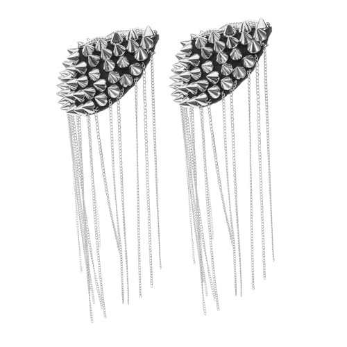 Homoyoyo 2 Stück Teiliges Silbernes Quasten Schulterabzeichen Vintage Punk Epauletten mit Rivet Dekorative Metall Schulterklappen für Kostüm und Kleidung Unisex Zubehör für Auffälligen von Homoyoyo