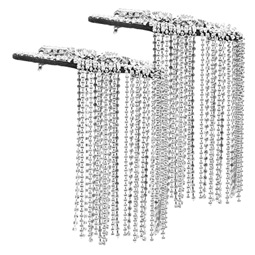 Homoyoyo 2 Stück Vintage Schulterklappen mit Strass Quasten und Kettendetails Teiliges Applikationen für Kostüme Brautkleider Bühne und Festliche Anlässe Silberfarbene Schmuck von Homoyoyo