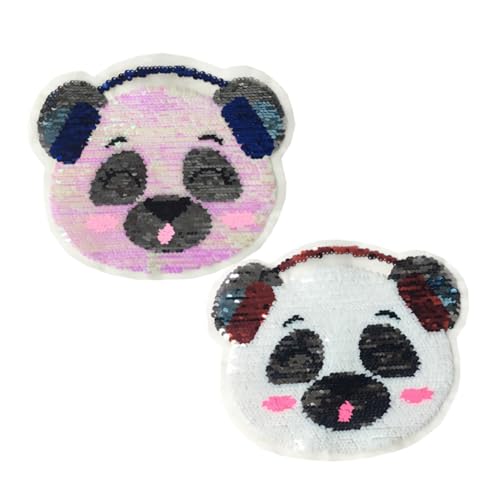 Homoyoyo 2 Stück Wendbare Pailletten stickflecken Cartoon Panda Ohrhörer Motiv Farbwechselnde Stoffapplikationen zum Aufnähen Langlebige und Modische Tierpatches für Kleidung und DIY von Homoyoyo
