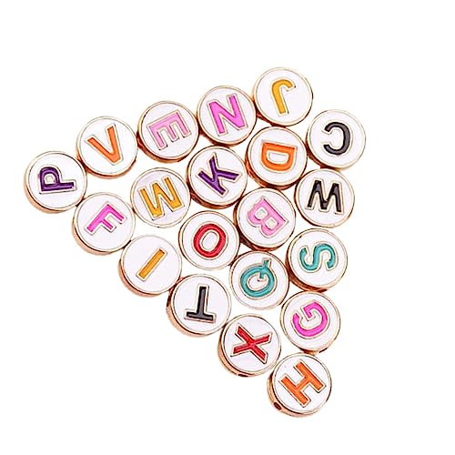 Homoyoyo 20 Stück Bunte Buchstabenperlen Flache Runde Metallperlen für DIY Schmuckherstellung Gemischte Farben von Homoyoyo