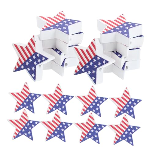 Homoyoyo 20 Stück Holz Spacer Perlen Sternform für Diy Schmuck Patriotische Holzperlen mit Flaggenmuster für Armbänder und Kreative Bastelprojekte zum Unabhängigkeitstag von Homoyoyo