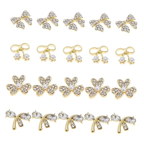 Homoyoyo 20 Stück Teiliges Nagel Charms aus Legierung mit Strass Perlen Schimmernde Schleifen Nail Art Deko für DIY Maniküre Einfach Anzuwenden Geeignet für Zuhause und Profi Nagelstudios von Homoyoyo