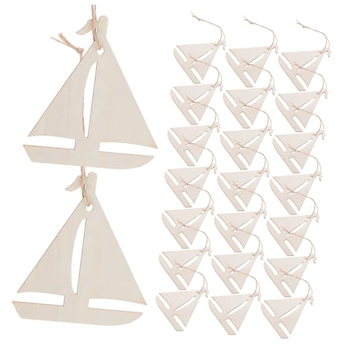 Homoyoyo 20 Stück Unfertige Holzsegelschiff Ausschnitte Diy Holzornamente Segelschiff Form mit Schnur für Kreative Bastelprojekte und Partysdekorationen von Homoyoyo