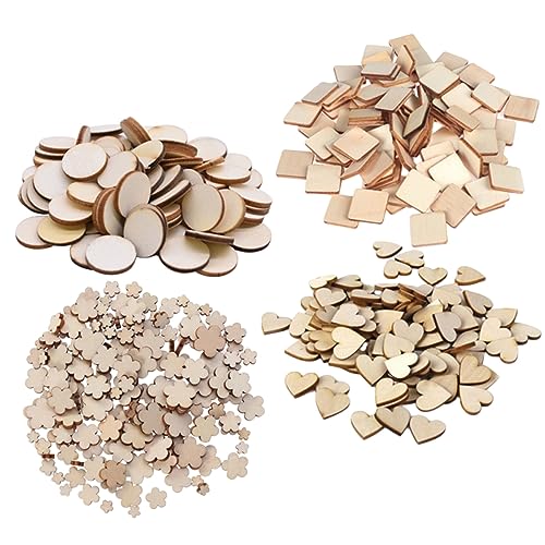 Homoyoyo 200 Stück Unbehandelte Holzscheiben DIY Holz Ausschnitte für Kreative Bastelprojekte für Malerei Dekoration und Handwerk Runder Herzförmiger und Blütenförmiger Designs von Homoyoyo