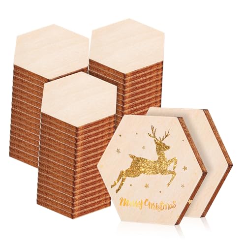 Homoyoyo 200Stücke Sechseckige Holzstücke Unbehandeltem Buchenholz DIY Bastelmaterialien Für Hochzeiten Weihnachten Und Projekte Holz DIY Teile Zum Basteln von Homoyoyo