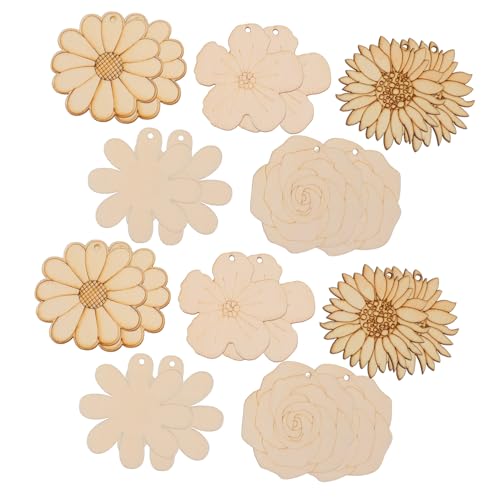 Homoyoyo 20Stücke DIY Holz Blumenausschnitte mit Juteschnur Unvollendete Blumenformen für Bastelmaterialien für Aktivitäten für Heimdekoration und Partyzubehör von Homoyoyo