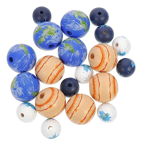 Homoyoyo 20Stücke Große Holzperlen für Runde DIY Holzperlen Bastelperlen für Schmuckherstellung und Projekte Einschließlich Erdkugel und Marsdesigns von Homoyoyo