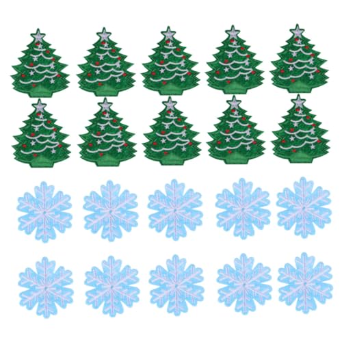 Homoyoyo 20Stücke Weihnachten Gestickte Aufnäher Schneeflocken Weihnachtsbaum Applikationen für DIY Kleidung Langlebige Weihnachtsdeko Hochwertiges Material Kreativ und Entzückend von Homoyoyo