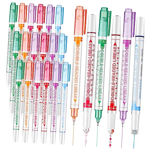 Homoyoyo 24 Stück Doppelspitzen Textmarker Stifte Fluoreszierende Marker für Kreative Projekte Bürobedarf Schulbedarf Journaling und DIY Dekoration von Homoyoyo