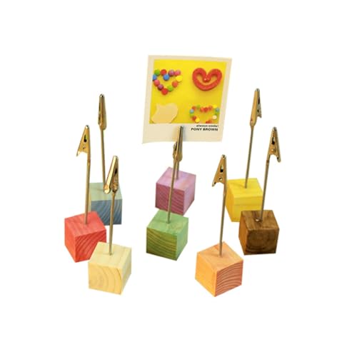 Homoyoyo 24 Stück Holz Memo Clips mit Würfelfuß Bunten Farben Starke Fotohalter für Notizen Karten und Erinnerungen für Büro und Zuhause von Homoyoyo
