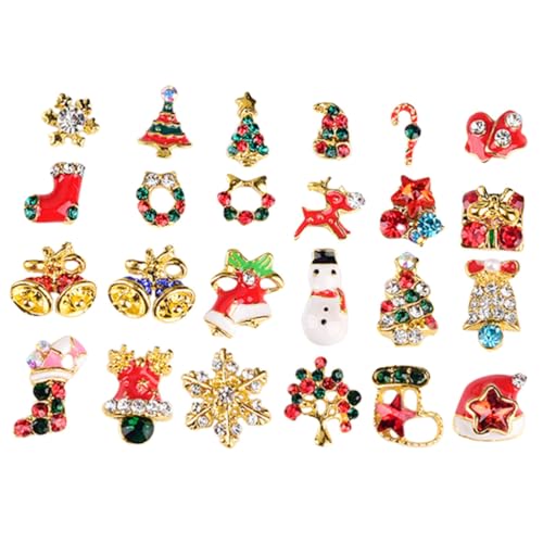 Homoyoyo 24 Stück Teiliges Weihnachts Nail Charms aus Langlebiger Legierung Bunte Schneeflocken und Glocken Nagel Dekorationen für Natürliche und Künstliche Nägel für DIY Maniküre und von Homoyoyo