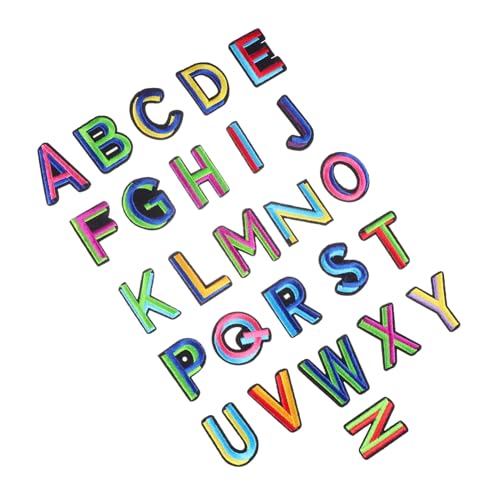 Homoyoyo 26 Stück Teiliges Buchstaben stickerei Aufbügeln Selbstklebende Hot Melt Patches Zweifarbige Applikationen für Kleidung Taschen Jeans Kreative DIY deko Langlebiges Textilmaterial von Homoyoyo