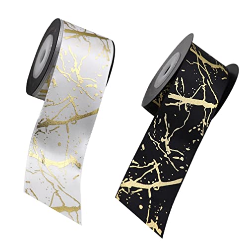 Homoyoyo 2Rollen Geschenkband Hochwertigem Polyester mit Goldprägung À Yards Breit für Blumenverpackung DIY Dekoration und zu Besonderen Anlässen von Homoyoyo