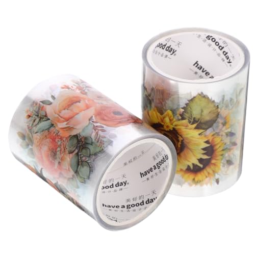 Homoyoyo 2Rollen Pet Scrapbooking Klebeband Selbstklebendes Dekoratives Tape mit Sonnenblume und Orangenrose pro für Bastelprojekte Journaling und von Homoyoyo