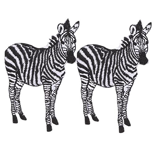 Homoyoyo 2Stücke Tierische Gestickte Stoffflecken Cartoon Applikationen zum Aufbügeln und Nähen für Kleidung und Textilien Zebra Design Einfach zu Verwenden von Homoyoyo