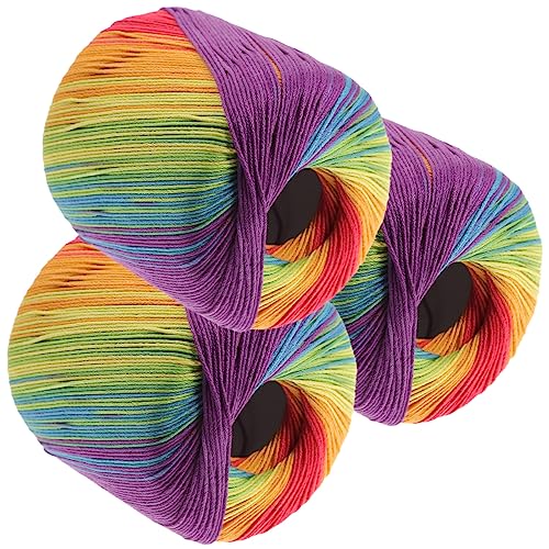 Homoyoyo 3 Rollen Baumwollgarn für Handarbeiten DIY Stricken Häkeln Gefärbte Regenbogenfarben Langlebig Flexibel für Schals Hüte Decken Mehr von Homoyoyo