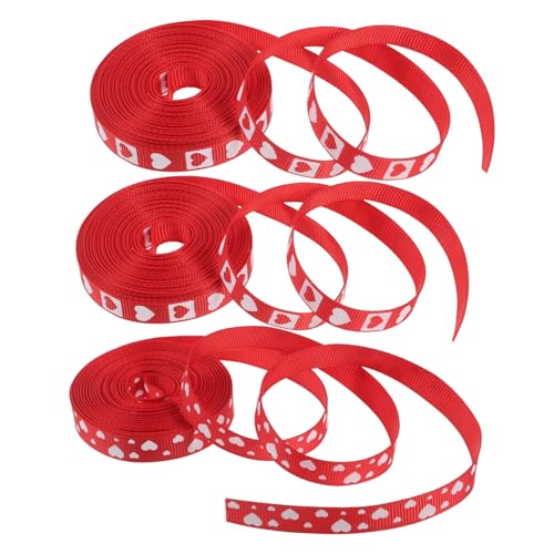Homoyoyo 3 Rollen Rotes Herz Geschenkband Satinband mit Herzmuster für Valentinstag Muttertag Geburtstag Hochzeit Verpackung Basteln DIY Dekoration von Homoyoyo