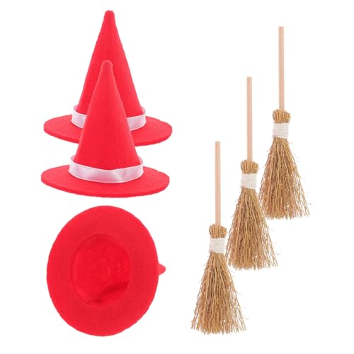 Homoyoyo 3 Satz Teiliges Halloween Dekorationsset Mini Filz Hexenhüte und Kleine Hexenbesen aus Naturgras für DIY Bastelprojekte Vielseitig für Partys Cosplay und Trick Treating Geeignet von Homoyoyo
