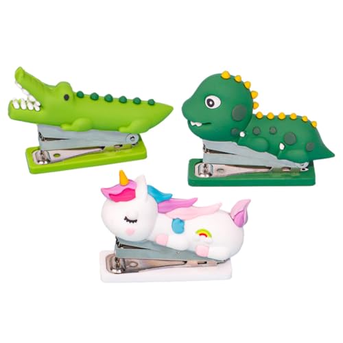 Homoyoyo 3 Stück Teiliges Handheld Hefter Lustiger Cartoon Mini Hefter Tragbar und Dekorativ für Büro Schule und Unterwegs Enthält Dinosaurier Einhorn und Krokodil von Homoyoyo