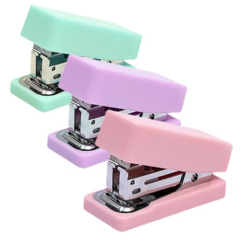 Homoyoyo 3 Stück Teiliges Mini Heftgerät Tragbar Metall Heftklammergerät in Pastellfarben Kirschblütenpink Lavendel Langlebig Handlich für Büro und Schule von Homoyoyo