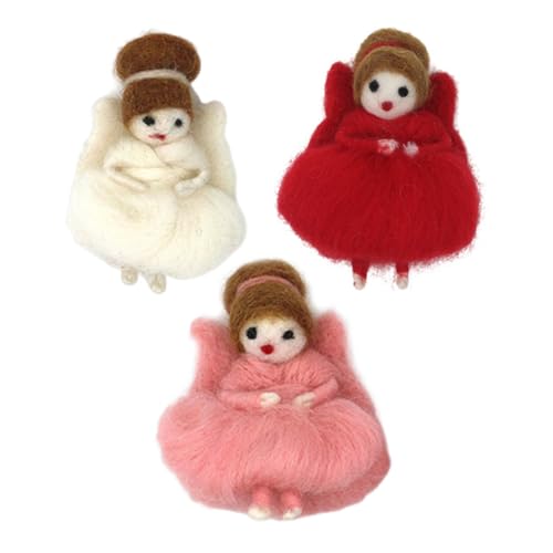 Homoyoyo 3 Stück Wollfilz Engel Mädchen Puppe Schlüsselanhänger Handgemachte Elf Figur Süßes Tanzendes Ornament Weiß Rosa und Rot Dekoratives Accessoire für Schlüssel und Taschen von Homoyoyo