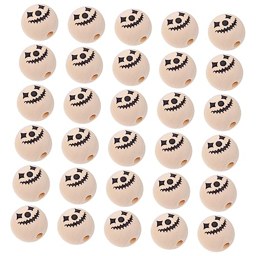 Homoyoyo 30Stücke Farbige Holzperlen Für DIY Schmuck Halloween Muster Holz Spacer Perlen Bastelzubehör Für Projekte Originalholzfarbe Für Dekoration von Homoyoyo