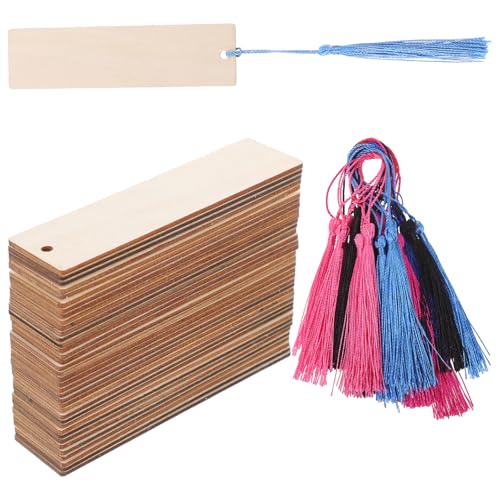 Homoyoyo 36 Sätze Teiliges Set Blanko Holz Lesezeichen mit Quasten für DIY für Bastelprojekte Fotokabinen und Dekorationen zu Besonderen Anlässen Leicht zu Bemalen Gestalten von Homoyoyo