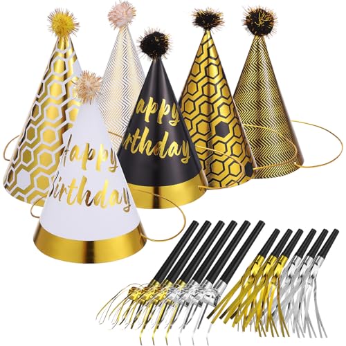 Homoyoyo 36-teiliges Geburtstagsparty-set, Happy Birthday-partyhüte, Papierkegelhüte, Kopfbedeckungen mit Plastikgebläsen für Kinderpartys, Festliche Veranstaltungen, Babypartys, Jamborees, von Homoyoyo