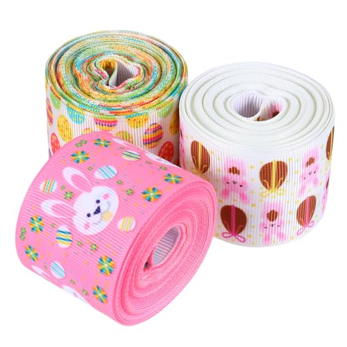 Homoyoyo 3Rollen Osterband Bunte Geschenkverpackung mit Bunny und Eier Design Breit für DIY Bastelprojekte Geschenkverpackung und Festliche Dekoration von Homoyoyo