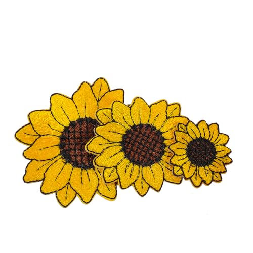 Homoyoyo 3Stücke Sonnenblumen Applikationen DIY Kleidung Patches zum Aufbügeln für Jeans Jacken Taschen Hochwertige Stickerei für Kreative Dekoration und Reparatur von Homoyoyo