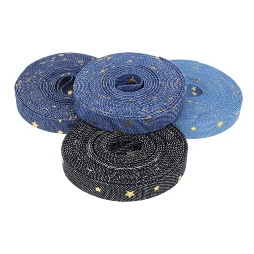 Homoyoyo 4 Rollen Denim Stoffband mit Gold Stern Muster Breit Weiches Vielseitiges Baumwoll Band für DIY Schleifen Bekleidungszubehör Geschenkverpackung und Kreative Bastelprojekte Homoyoyo 4 Rollen Denim Stoffband mit Gold Stern Muster Breit Weiches Vielseitiges Baumwoll Band für DIY Schleifen Bekleidungszubehör Geschenkverpackung und Kreative Bastelprojekte von Homoyoyo