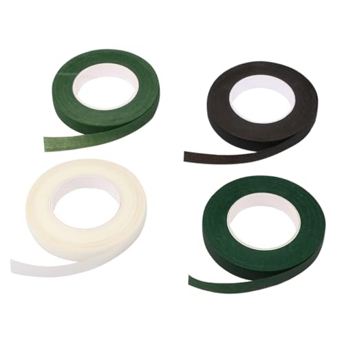 Homoyoyo 4 Rollen Floristikband Selbstklebend Blumiges Klebeband in Grün Weiß und Blumenstamm Wickelband für Blumensträuße DIY Bastel Geschenkverpackung von Homoyoyo