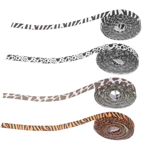 Homoyoyo 4 Rollen Tiermuster Geschenkband für DIY Projekte Tiger Giraffe Zebra und Kuhmuster für Weihnachts und Geburtstagsdekorationen pro Rolle von Homoyoyo