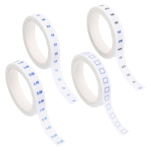 Homoyoyo 4 Rollen Zeit- und Papierband dekoratives Klebeband Datum Aufkleber Sammelalbum liefert Planer Zubehör Tagebuchband Planer Washi Tape Planer-Klebeband Flüsterpapier Weiß von Homoyoyo