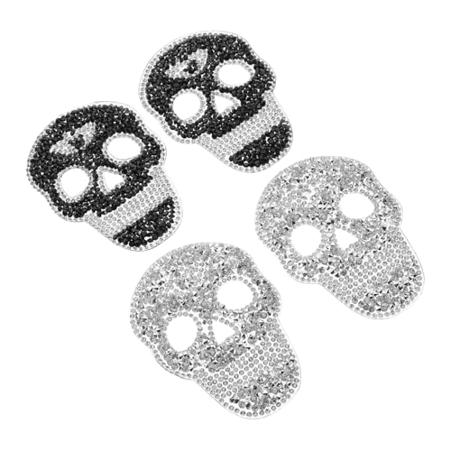 Homoyoyo 4 Stück Applikation Mit Skelettkopf Strass Applikationen Skelettkopf Aufnäher Zum Aufbügeln Skelett Patch Applikationen Für Kleidung Zum von Homoyoyo