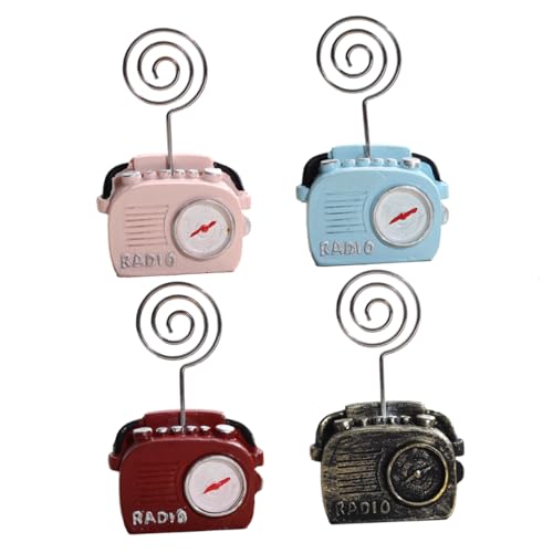 Homoyoyo 4 Stück Retro Kartenhalter mit Metallclip Robuste Resin Clips für Fotos Notizen und Karten Vintage Telefon Radio Design Dekorativ für Büro Schreibtisch und Heimgebrauch von Homoyoyo