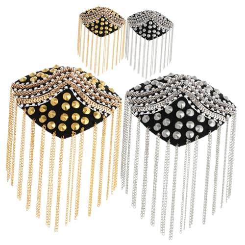 Homoyoyo 4 Stück Teiliges Epauletten mit Nieten und Quasten Modische Schulterapplikationen für Damen und Herren Metallkette Handgefertigte Uniform Accessoires Geeignet für Hochzeit und von Homoyoyo