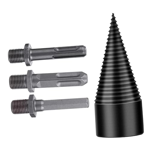 Homoyoyo 4 Stück Teiliges Holzspalter Bohrkegel Set Heavy Duty Holzbohrer mit Anti rutsch Rillen Leistungsstark Zeitsparend für Elektroschrauber Geeignet für Feuerholz Camping und von Homoyoyo