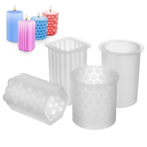Homoyoyo 4 Stück Teiliges Silikon Kerzenform DIY Gießformen für Stumpenkerzen Langlebig und Wiederverwendbar für Kreative Kerzenherstellung und Heimdekoration von Homoyoyo