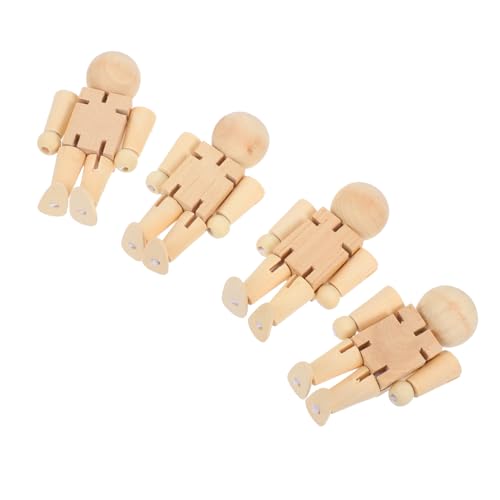 Homoyoyo 4 Stück Teiliges Unfertigen Holzfiguren für DIY Malspaß mit Kreativitätsspielzeug Holz Bewegliche Roboter Puppen für Handwerk von Homoyoyo